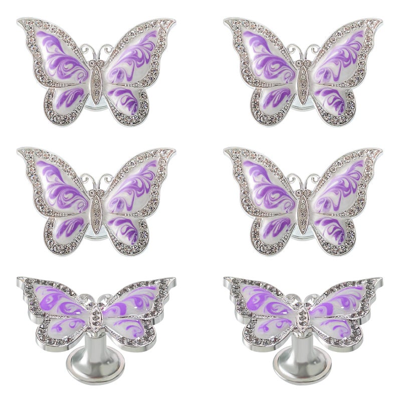 Xinally Butterfly Cabinet Knobs,6 Pieces Butterfly Knobs Single Hole Pulls Handles Decorative Door Cabinet Drawer Cupboard Furniture Door Wardrobe (Purple) - Image 1